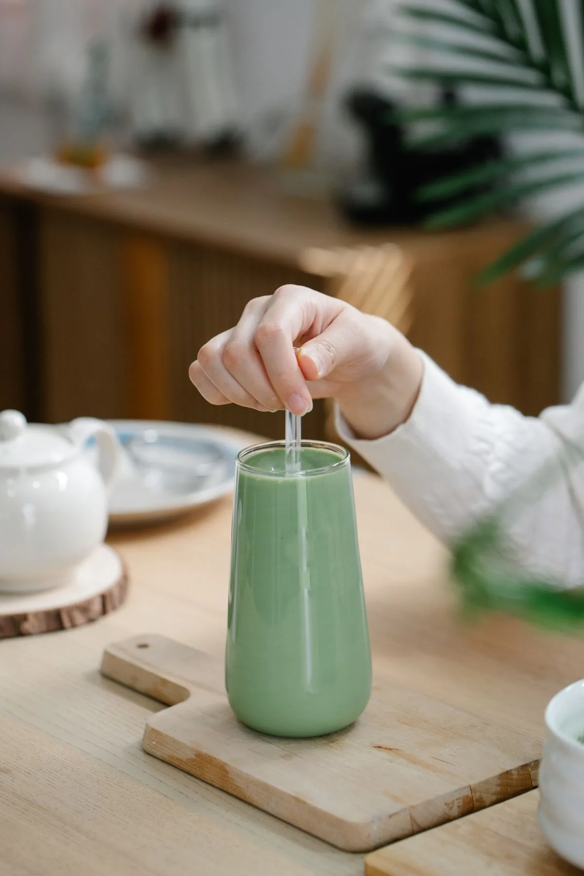 Iced matcha latte in a glass